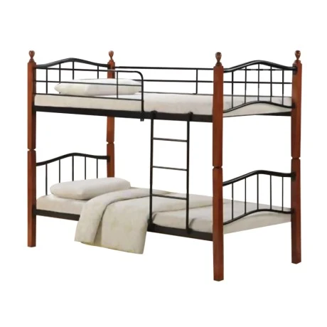BUTTON Double Deck Bed 90x200 Metal Black/Wood Walnut
