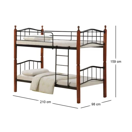 BUTTON Double Deck Bed 90x200 Metal Black/Wood Walnut