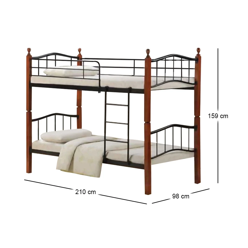 BUTTON Double Deck Bed 90x200 Metal Black/Wood Walnut