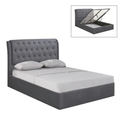 MAXWELL Gas Lift Bed 160x200cm Grey Fabric