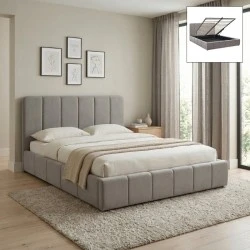 Nival Megapap fabric bed with storage space in beige color 160x200cm.