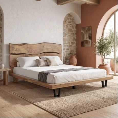 ROYAL Bed 160x200cm Acacia Natural Finish (Black Paint)