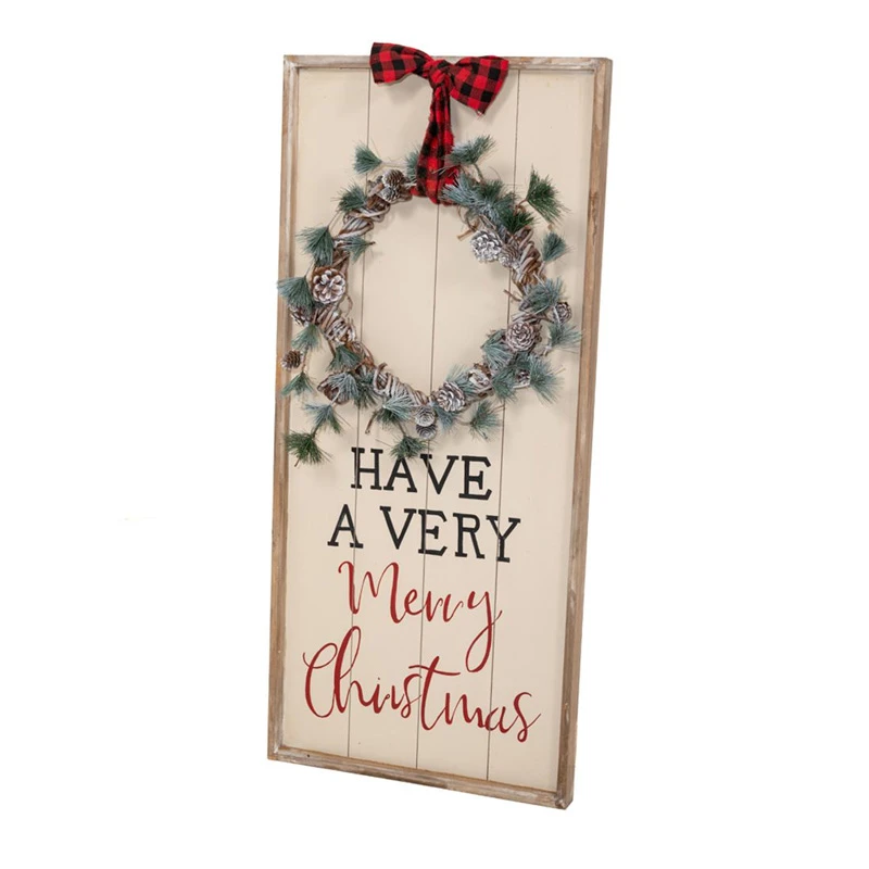 XMAS WOOD SIGN WITH WREATH 46X100CM