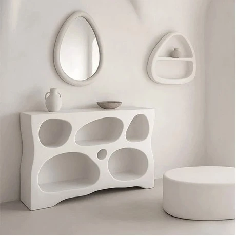 WHITE MDF TV CABINET WITH IRREGULAR CASES 120X35X80CM