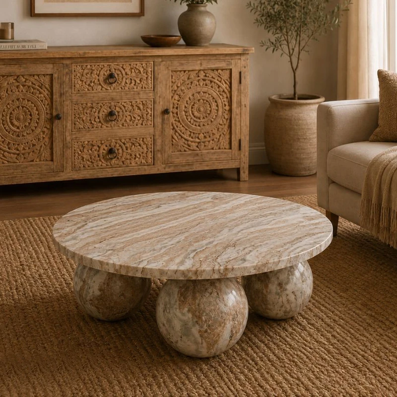 WHITE MARBLE COFFEE TABLE D90X30CM