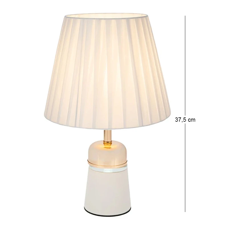 WHITE METAL LAMP WITH GOLD DETAILS AND EXTRA LIGHTING AT THE BASE 37.5CM