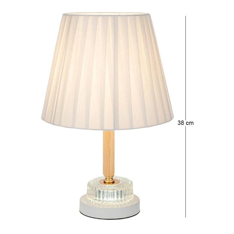 WHITE WOODEN LAMP WITH WHITE HAT AND GLASS AT THE MIDDLE WITH EXTRA LIGHTING 38CM