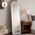 WHITE METAL FLOOR MIRROR WITH TOUCH SCREEN LED LIGHT  D50X170CM