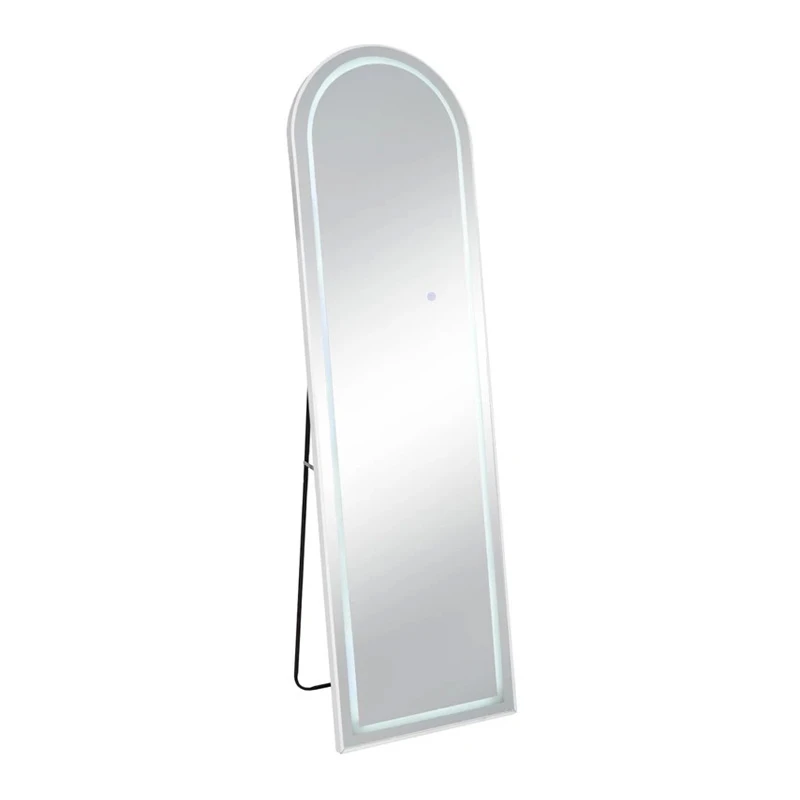 WHITE METAL FLOOR MIRROR WITH TOUCH SCREEN LED LIGHT  D50X170CM