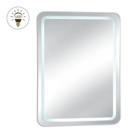 WHITE RECTANGLE MIRROR WITH TOUCH SCREEN LED LIGHT D60X80CM