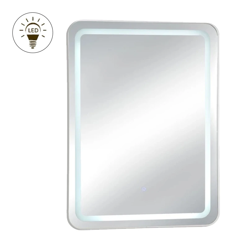WHITE RECTANGLE MIRROR WITH TOUCH SCREEN LED LIGHT D60X80CM