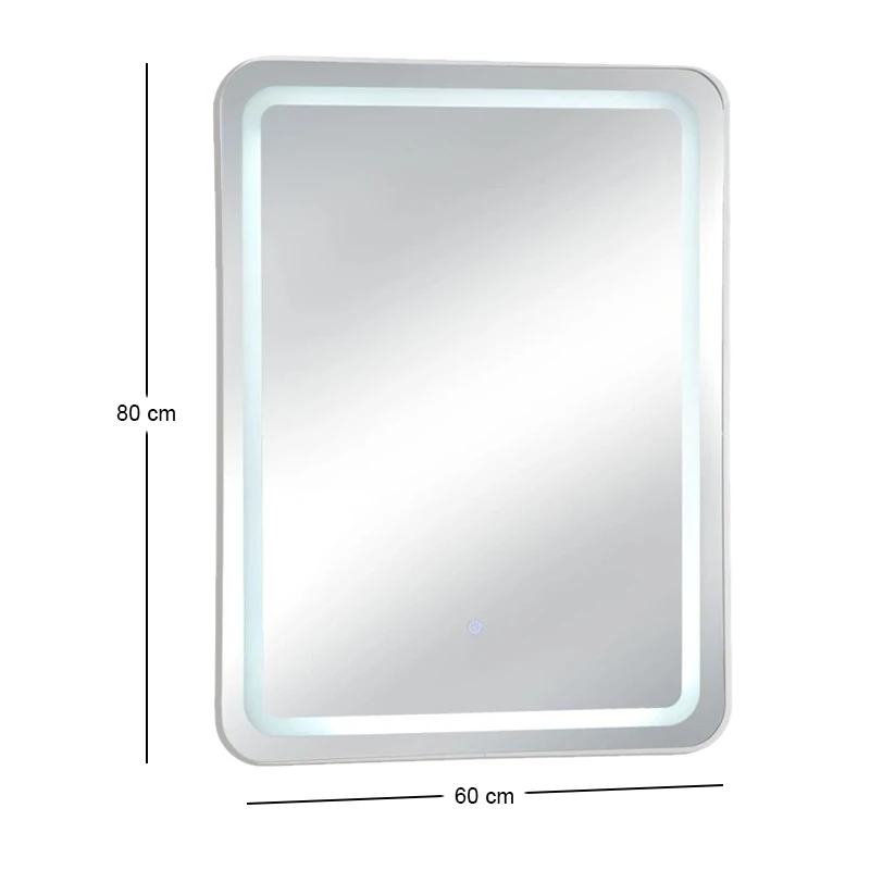 WHITE RECTANGLE MIRROR WITH TOUCH SCREEN LED LIGHT D60X80CM