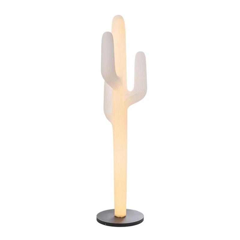 WHITE PLASTIC LIGHTING CACTUS WITH BLACK CIRCEL BASE 195CM