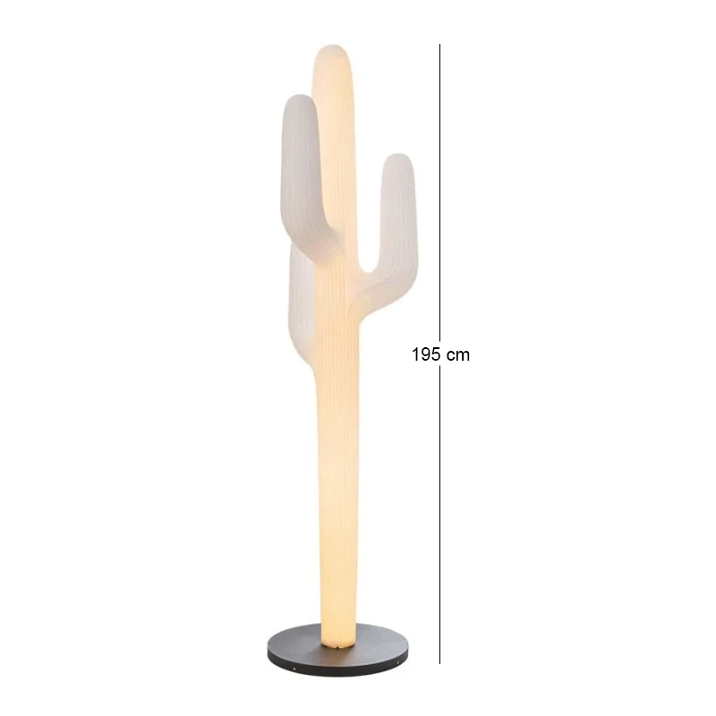 WHITE PLASTIC LIGHTING CACTUS WITH BLACK CIRCEL BASE 195CM