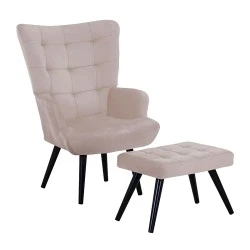 LOBBY Set Armchair & Stool Metal Black/Velure Beige