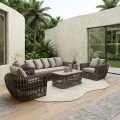 LOPEZ Set (4pcs) Metal-Wicker Brown (Cushions Beige)