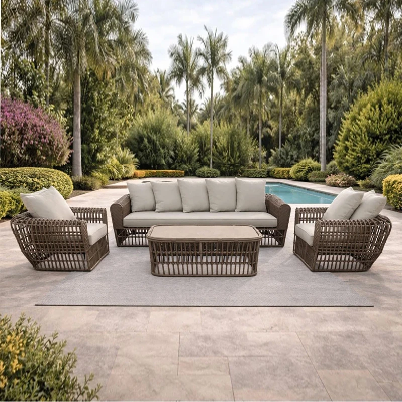 LOPEZ Set (4pcs) Metal-Wicker Brown (Cushions Beige)