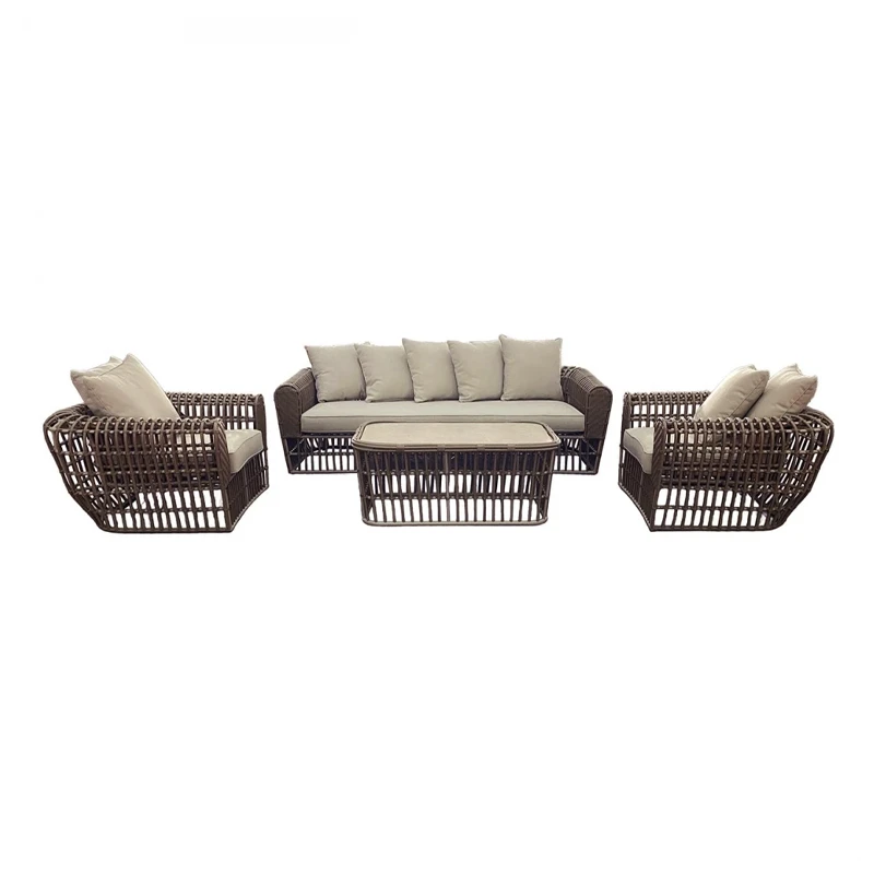 LOPEZ Set (4pcs) Metal-Wicker Brown (Cushions Beige)