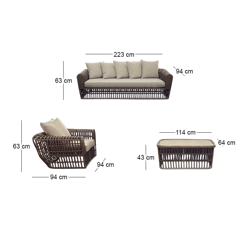 LOPEZ Set (4pcs) Metal-Wicker Brown (Cushions Beige)