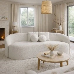 LYON 2-Seater Sofa Teddy White Fabric LYON 2-Seater Sofa Teddy White Fabric