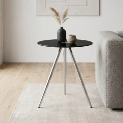 MABEL Side Table D.50xH51cm, Glass Black MABEL Side Table D.50xH51cm, Glass Black