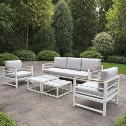 MARILIAN Set (5pcs) Metal White/Cushions Light Grey