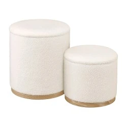 MATIC Set-2 Storage Stool-Side Table Teddy Cream Fabric