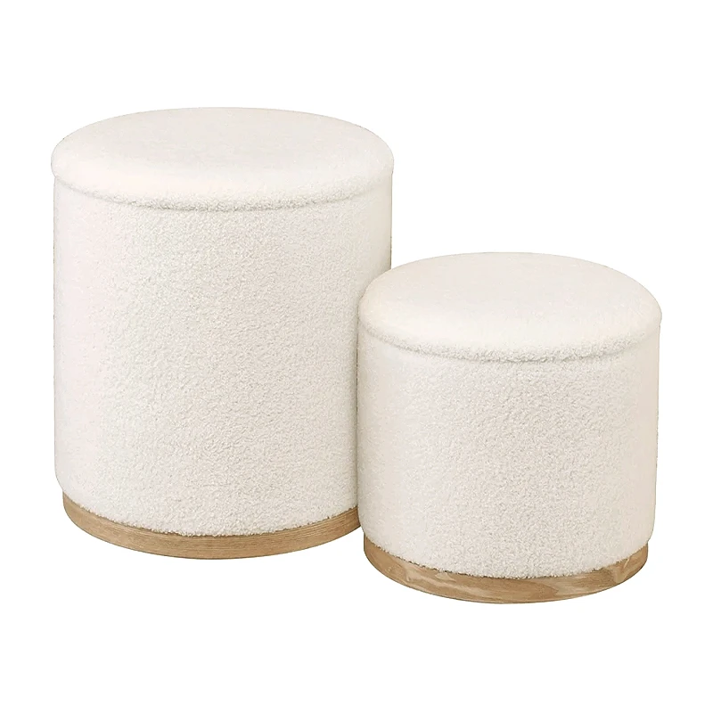 MATIC Set-2 Storage Stool-Side Table Teddy Cream Fabric