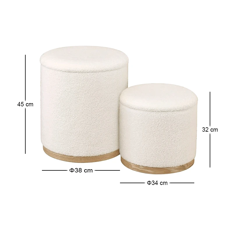 MATIC Set-2 Storage Stool-Side Table Teddy Cream Fabric