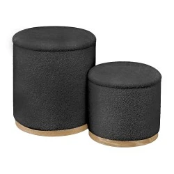 MATIC Set-2 Storage Stool-Side Table Teddy Black Fabric MATIC Set-2 Storage Stool-Side Table Teddy Black Fabric