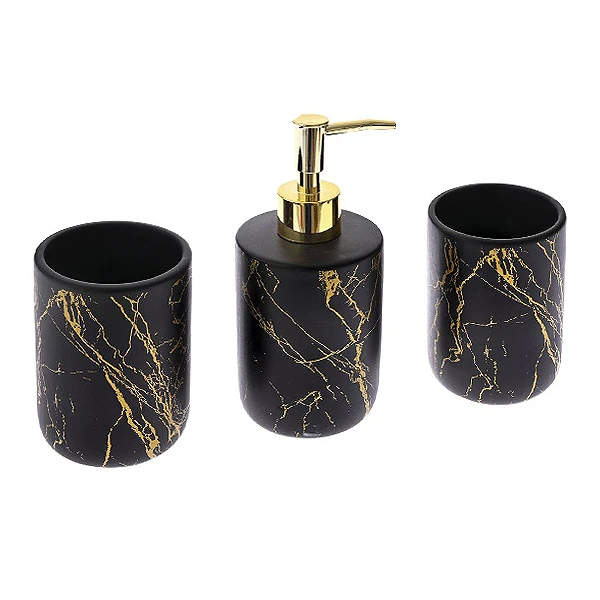 BLACK GOLD CERAMIC BATHROOM ACCESORIES SET  3 PCS