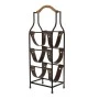 BLACK METAL WINE RACK WITH 3 LEATHER BOTTLE CASES AND WOODEN HANDLE 17,5X13X52CM