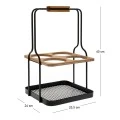 BLACK METAL WINE RACK FOR 4 BOTTLES WITH WOODEN DETAILS 25,5X24X40