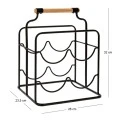 BLACK METAL WINE RACK FOR 4 BOTTLES WITH WOODEN HANDLE 26X23,5X32CM