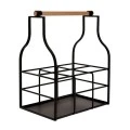 BLACK METAL WINE RACK FOR 6 BOTTLES WITH WOODEN HANDLE 33X23X40,5CM