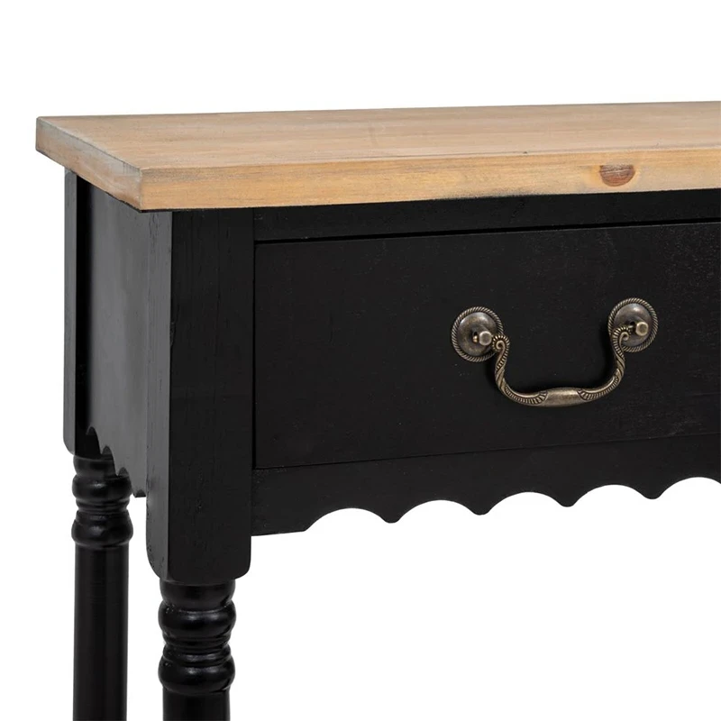 BLACK WOODEN CONSOLE TABLE WITH WOODEN TOP 120X33X82CM