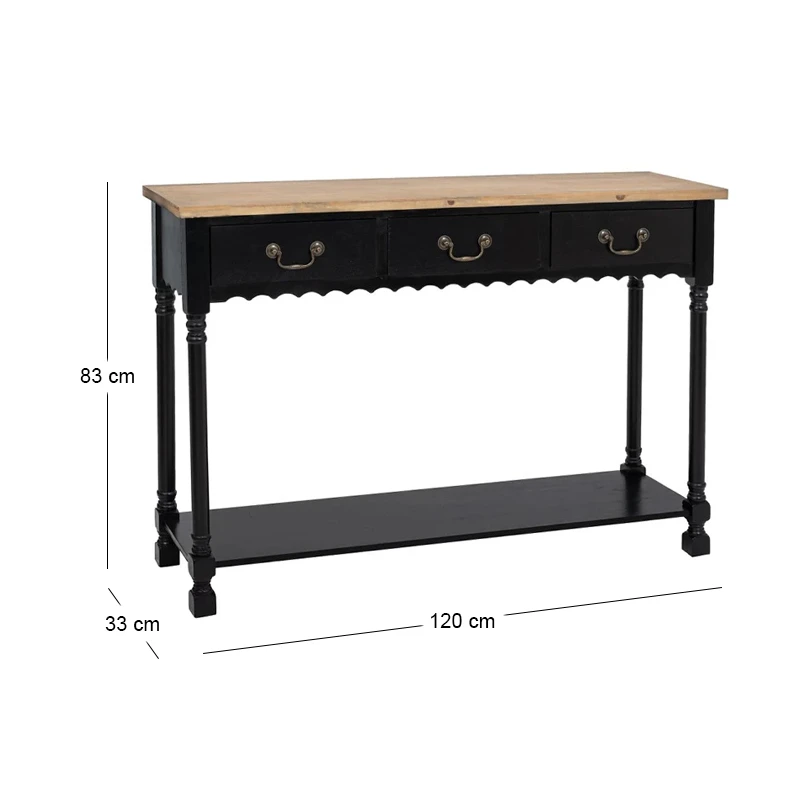 BLACK WOODEN CONSOLE TABLE WITH WOODEN TOP 120X33X82CM