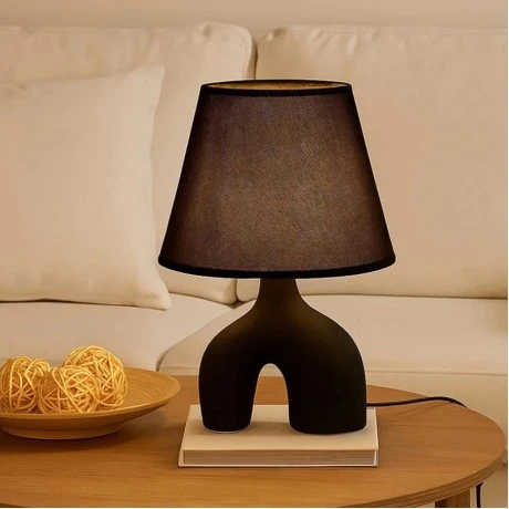 BLACK CERAMIC LAMP  WITH HAT 38.5CM
