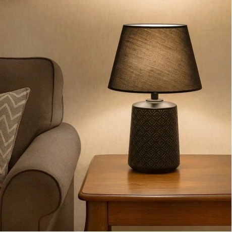 BLACK CERAMIC LAMP WITH BLACK HAT 60CM
