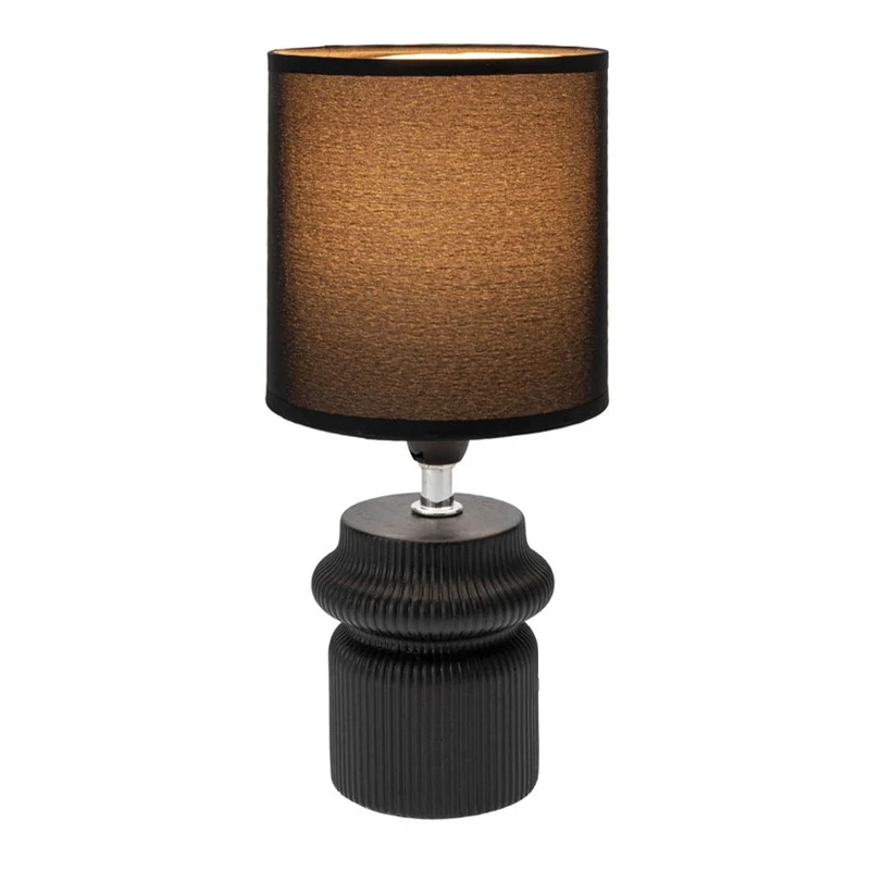 BLACK CERAMIC STRIPED LAMP WITH BLACK HAT D13X26.5CM