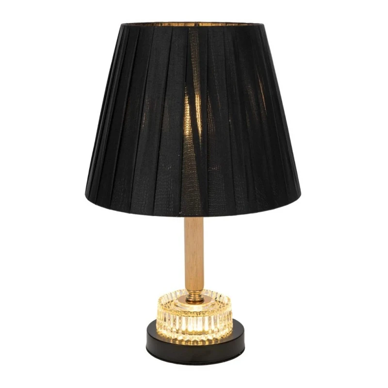 BLACK WOODEN LAMP WITH BALCK HAT AND GLASS AT THE MIDDLE WITH EXTRA LIGHTING 38CM