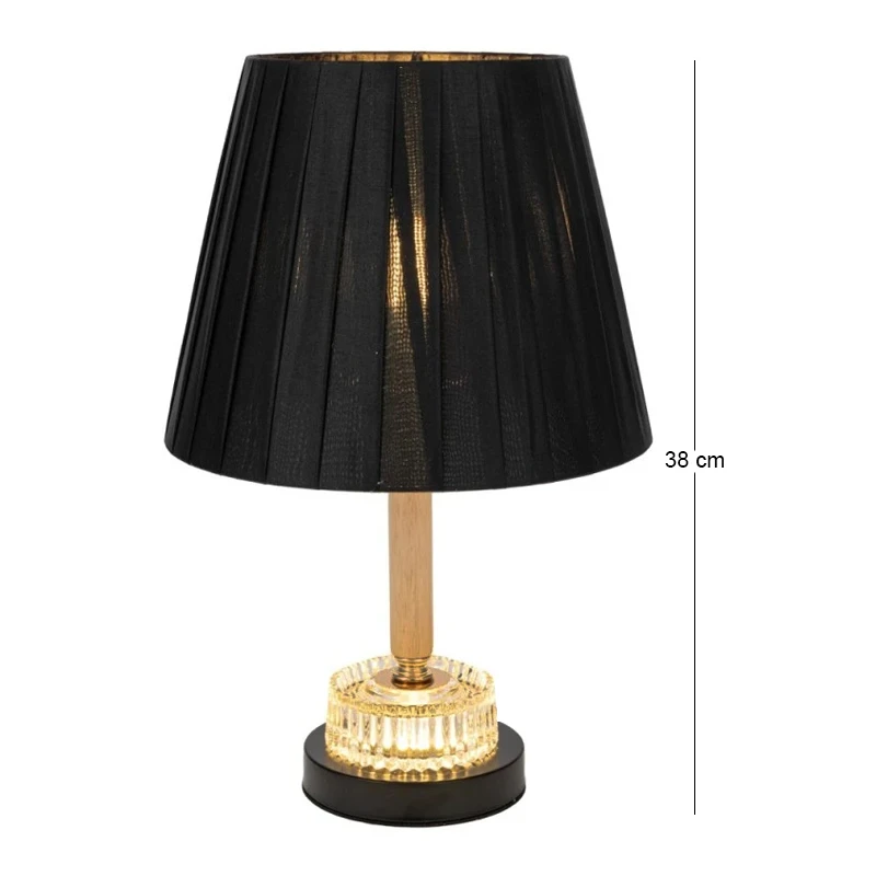 BLACK WOODEN LAMP WITH BALCK HAT AND GLASS AT THE MIDDLE WITH EXTRA LIGHTING 38CM