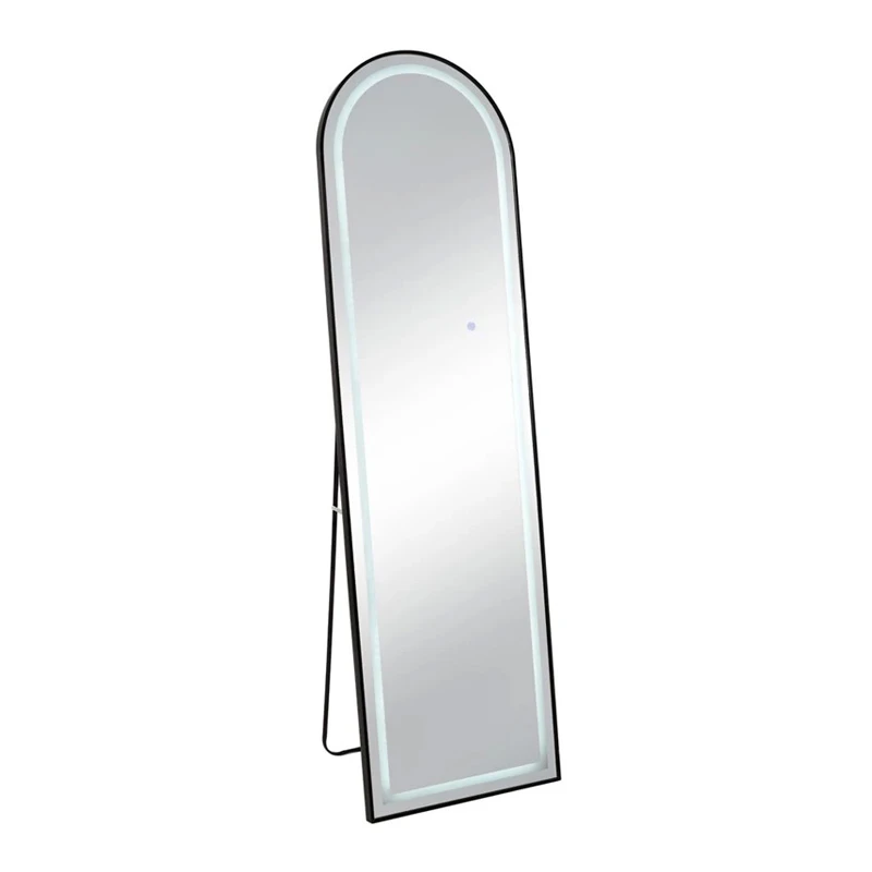 BLACK METAL FLOOR MIRROR WITH TOUCH SCREEN LED LIGHT D50X170