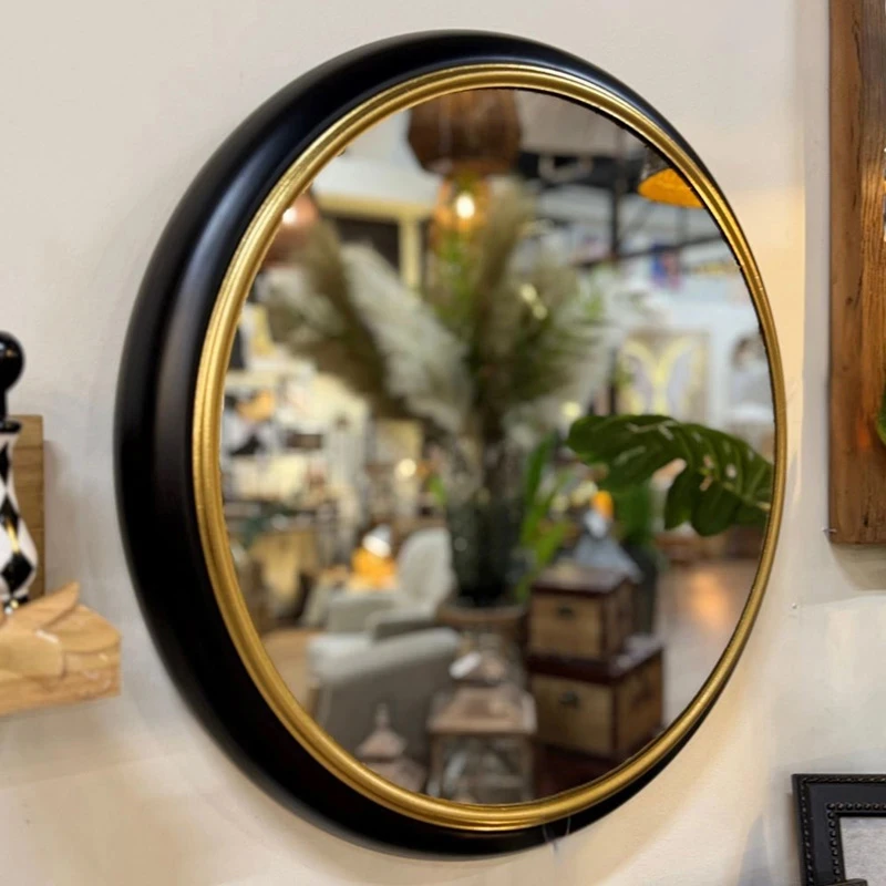 BLACK METAL ROUND WALL MIRROR D62CM