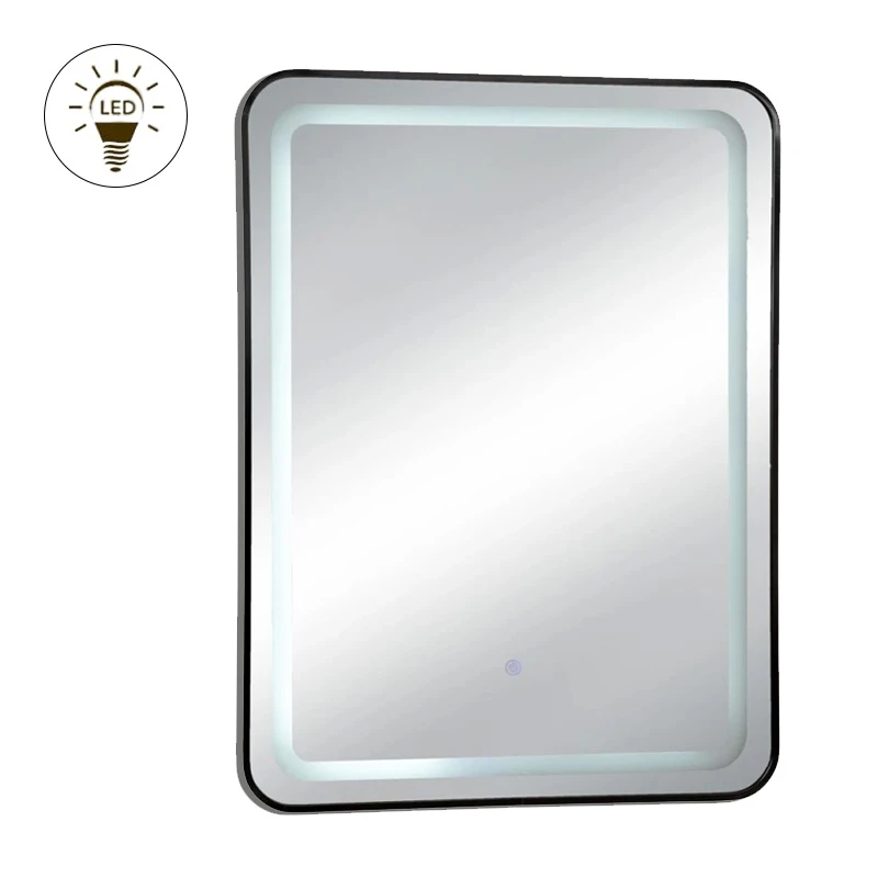 BLACK RECTANGLE MIRROR WITH TOUCH SCREEN LED LIGHT  D60X80CM