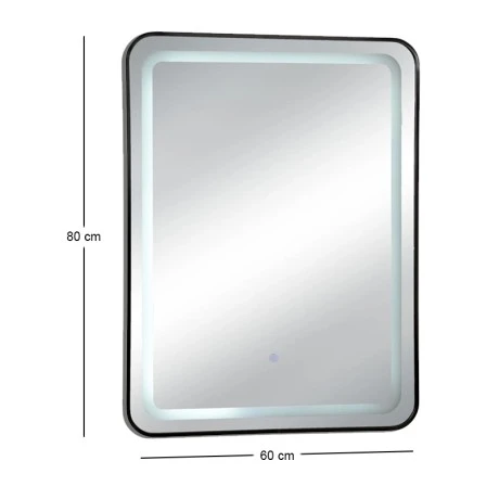 BLACK RECTANGLE MIRROR WITH TOUCH SCREEN LED LIGHT  D60X80CM