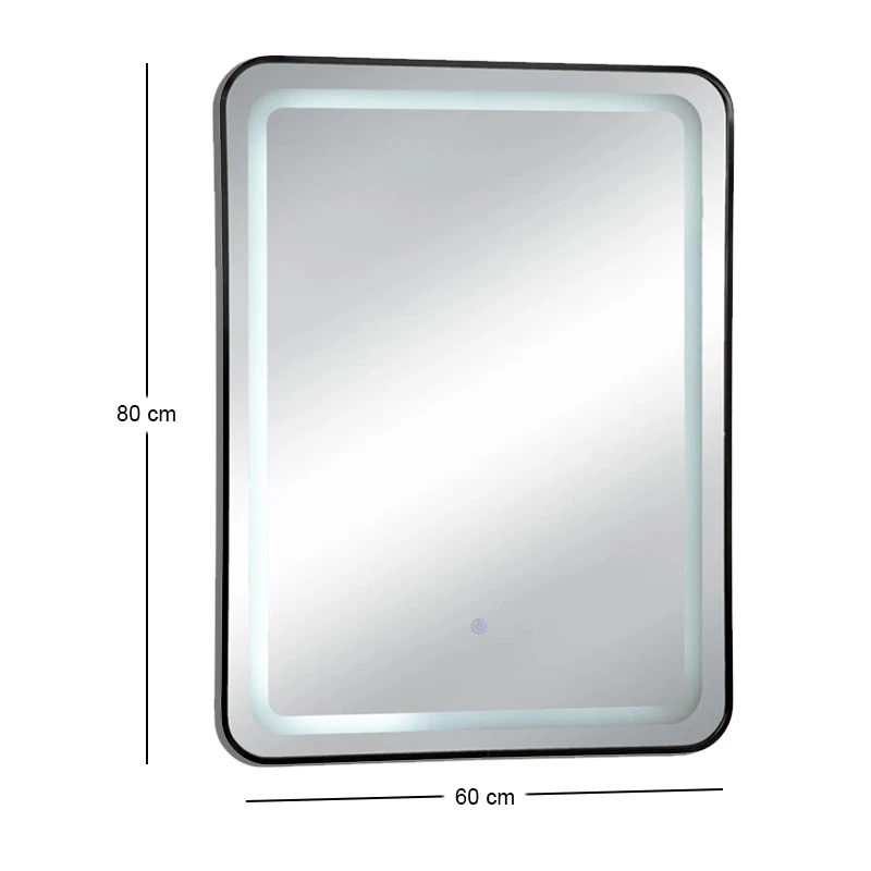 BLACK RECTANGLE MIRROR WITH TOUCH SCREEN LED LIGHT  D60X80CM
