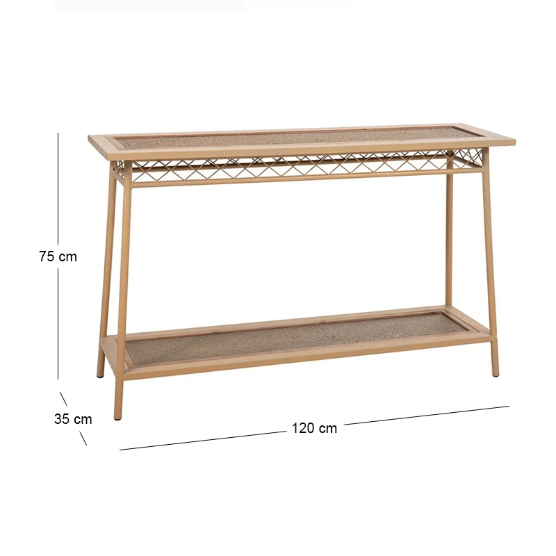 METALLIC CREM CONSOLE W WOODEN SURFACE 120x35x75CM