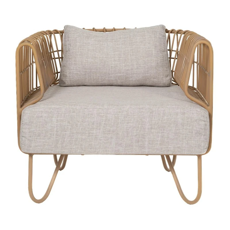 CREAM METAL ARMCHAIR WITH WHITE PILLOWS 76Χ66Χ65CM