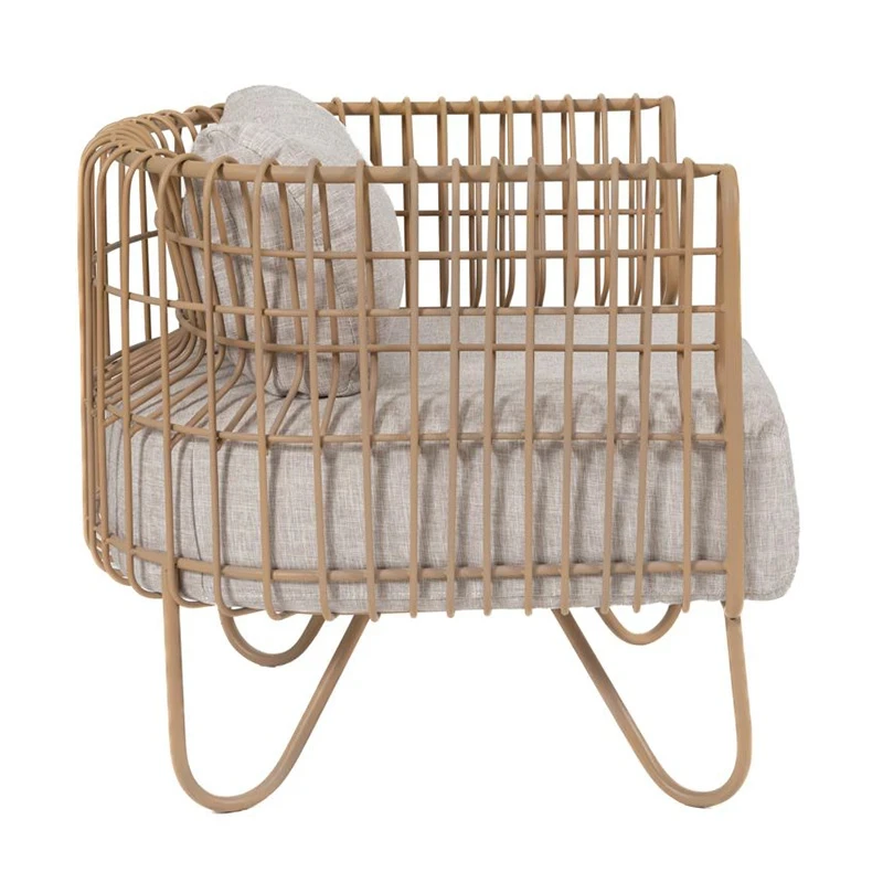 CREAM METAL ARMCHAIR WITH WHITE PILLOWS 76Χ66Χ65CM